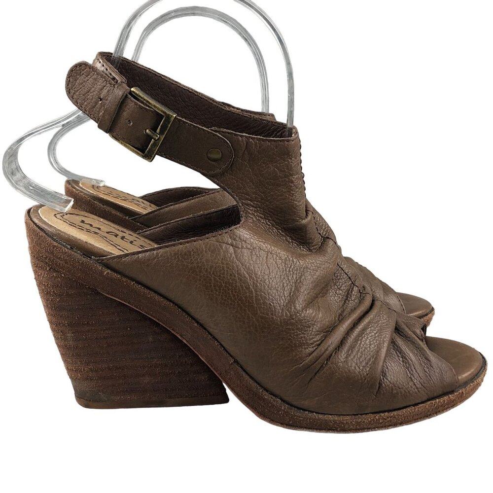 MATISSE Women's 7M New Haven Brown Leather Peep Toe High Heel Wedge Booties